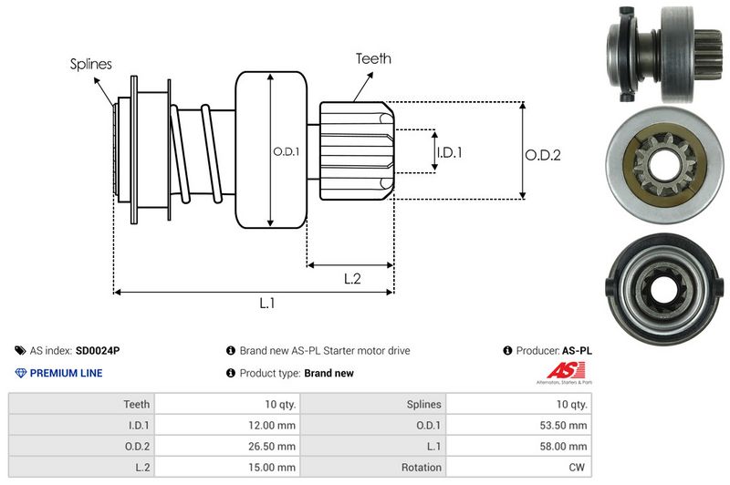 AS-PL SD0024P Freewheel Gear, starter