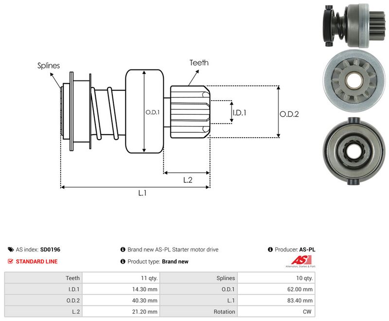 AS-PL SD0196 Freewheel Gear, starter