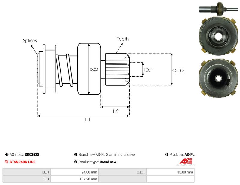 AS-PL SD0353S Freewheel Gear, starter