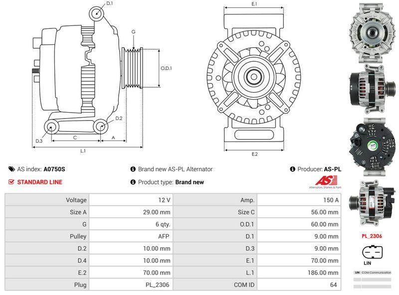 AS-PL A0750S Alternator