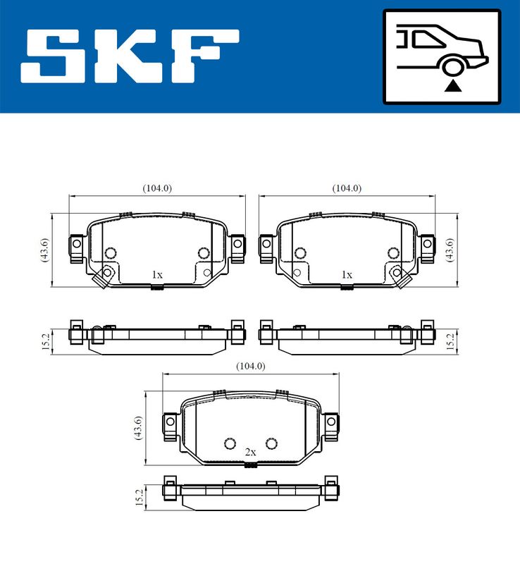 Комплект гальмівних накладок, дискове гальмо, Skf VKBP90499A