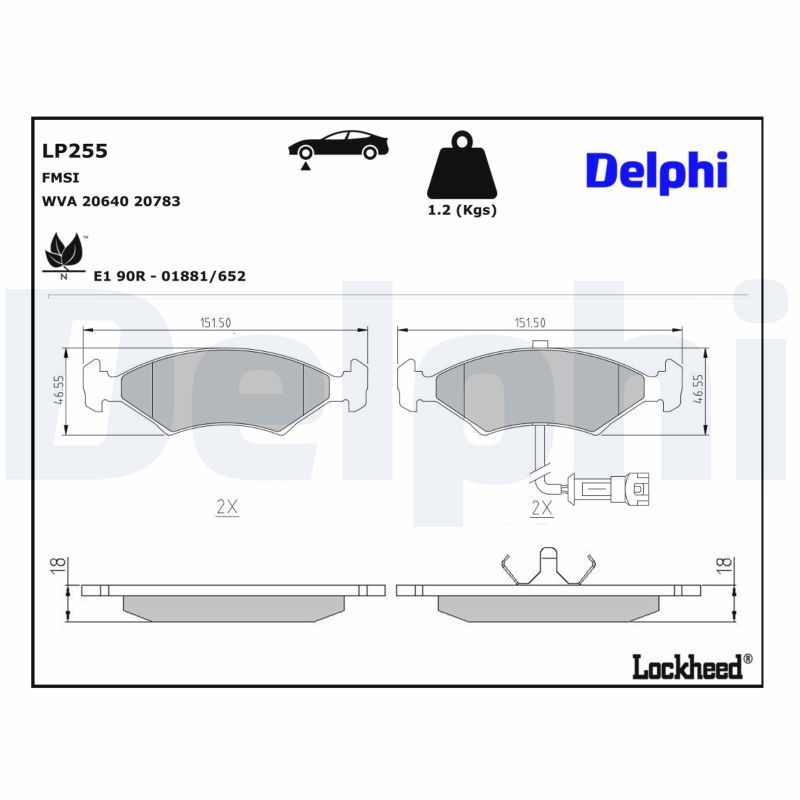 комплект спирачно феродо, дискови спирачки DELPHI