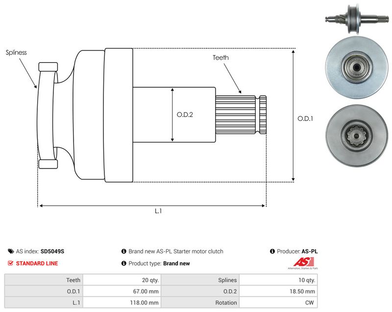 Hammastrummel, starter, AS-PL SD5049S