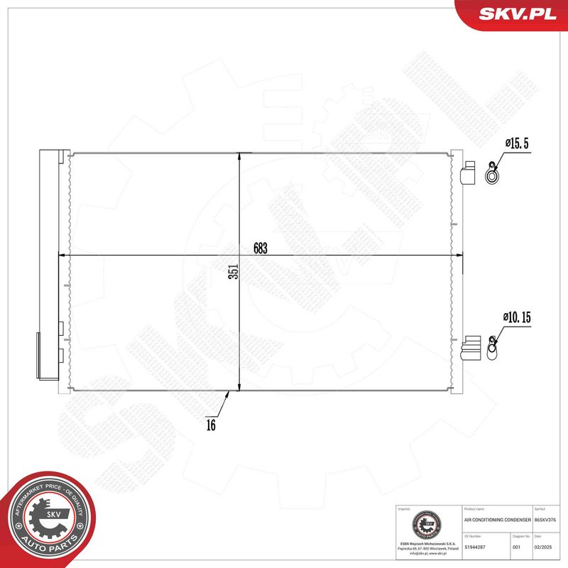 ESEN SKV 86SKV376 Condenser, air conditioning