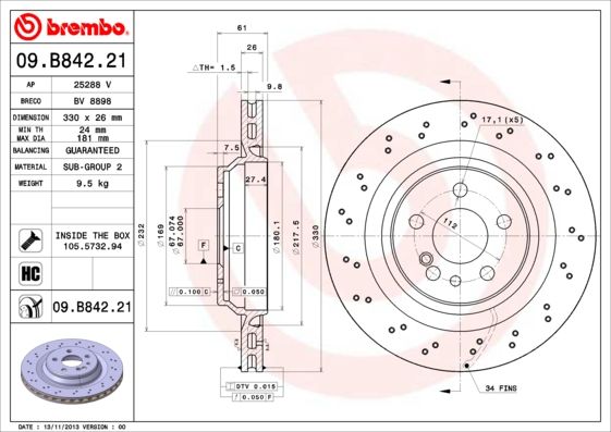 Гальмівний диск, Brembo 09.B842.21