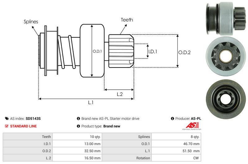 AS-PL SD5143S Freewheel Gear, starter