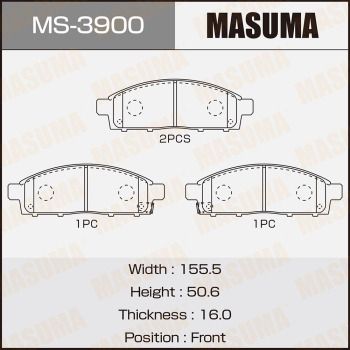 Комплект гальмівних колодок, передня вісь, 50,6мм, Mitsubishi L200 (07-), Pajero Sport (09-15) (MS-3900) MASUMA, Masuma MS-3900