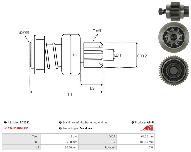 AS-PL SD2032 Freewheel Gear, starter