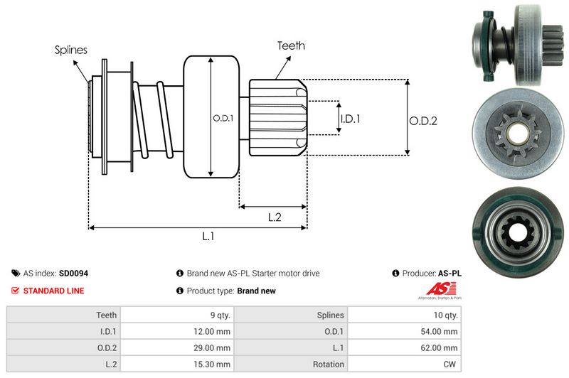 AS-PL SD0094 Freewheel Gear, starter