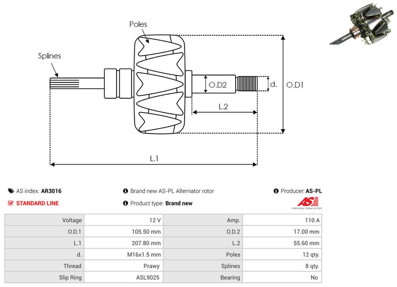 rootor, generaator, AS-PL AR3016