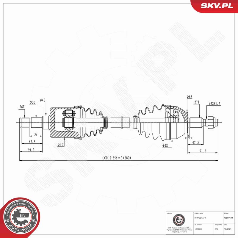 ESEN SKV 40SKV144 Drive Shaft