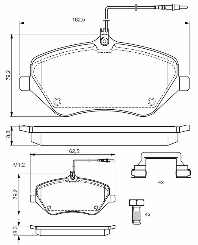 Piduriklotsi komplekt, ketaspidur, BOSCH 0 986 494 585