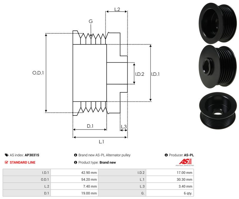 AS-PL AP3031S Belt Pulley, alternator