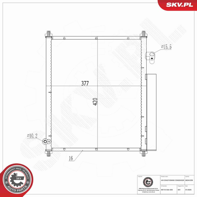 ESEN SKV 86SKV259 Condenser, air conditioning