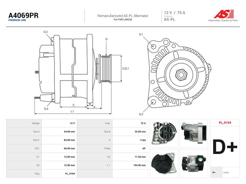Generaator, AS-PL A4069PR