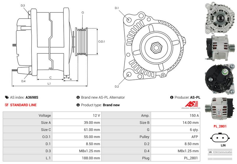 AS-PL A3698S Alternator