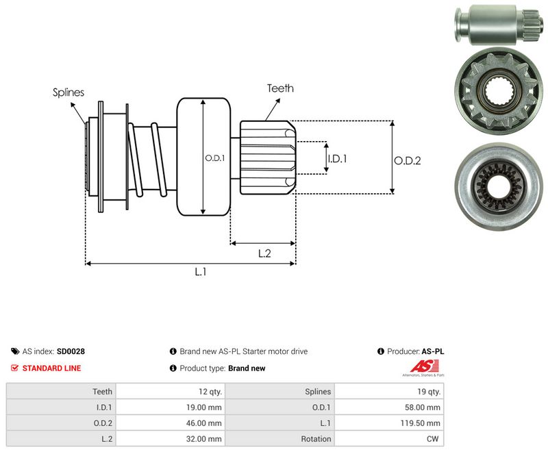 AS-PL SD0028 Freewheel Gear, starter