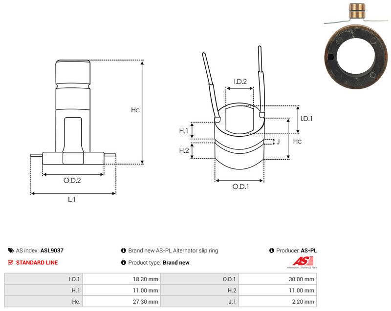 AS-PL ASL9037 Slip Ring, alternator