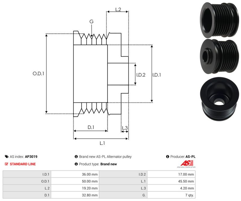AS-PL AP3019 Belt Pulley, alternator