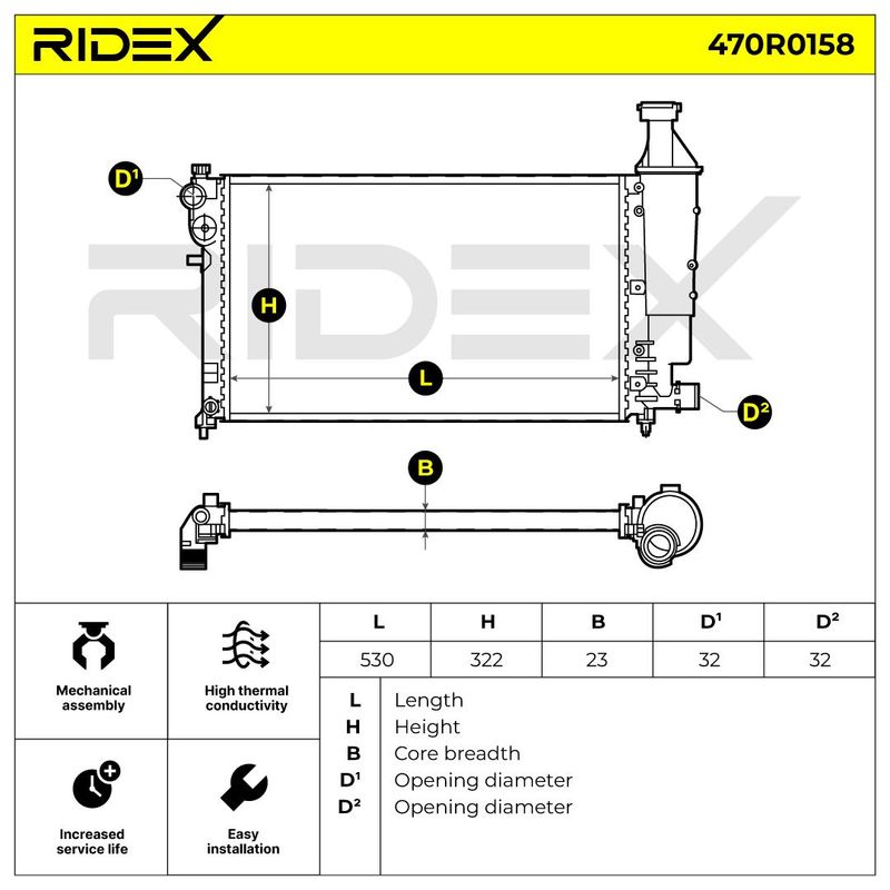радиатор, охлаждане на двигателя RIDEX