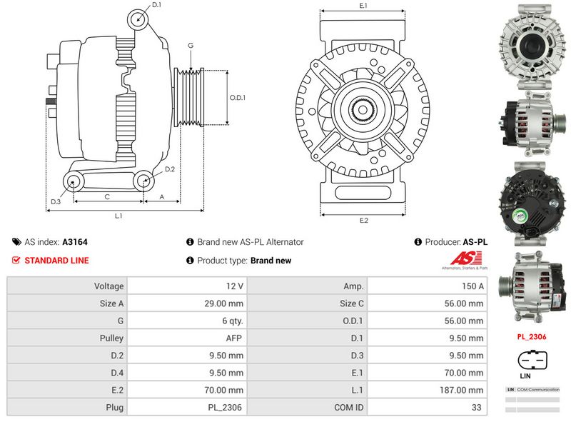 AS-PL A3164 Alternator