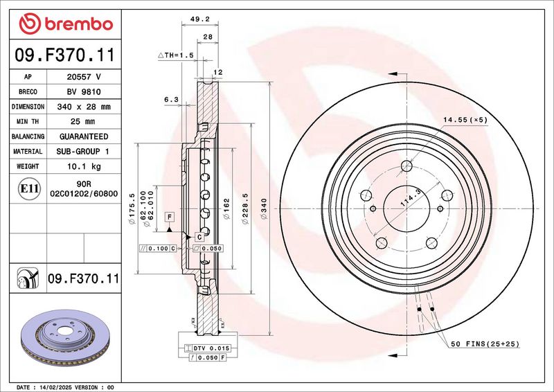 BREMSSCHEIBE BREMBO 09F37011