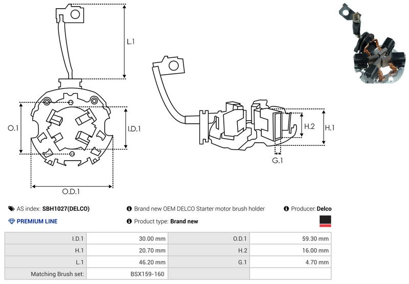 Kinnitus, süsinikuharjad, AS-PL SBH1027(DELCO)