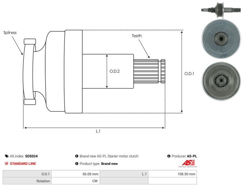 Hammastrummel, starter, AS-PL SD5024