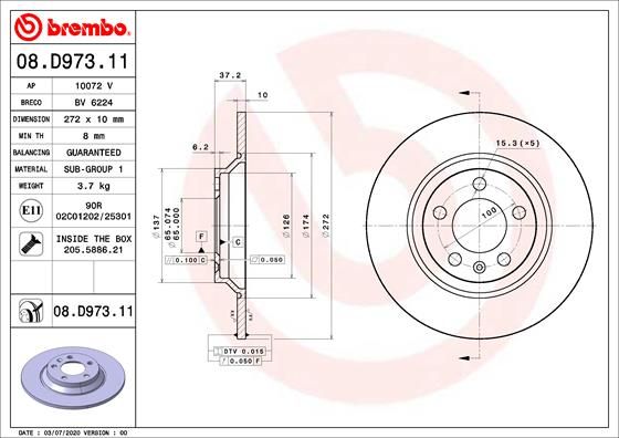 Гальмівний диск, Brembo 08.D973.11