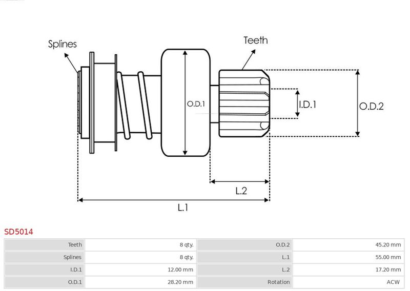 AS-PL SD5014 Freewheel Gear, starter