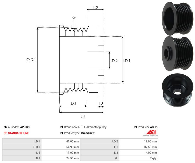 AS-PL AP3020 Belt Pulley, alternator