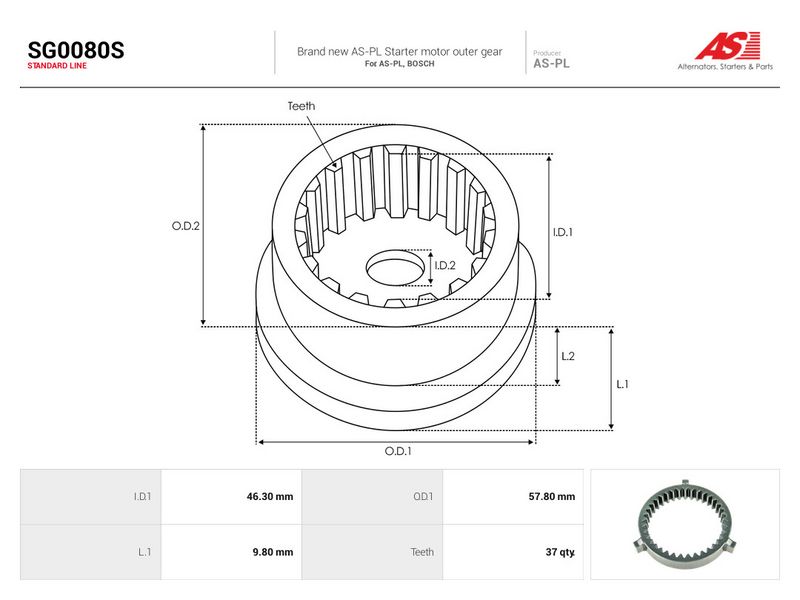 Remondikomplekt, Starter, AS-PL SG0080S