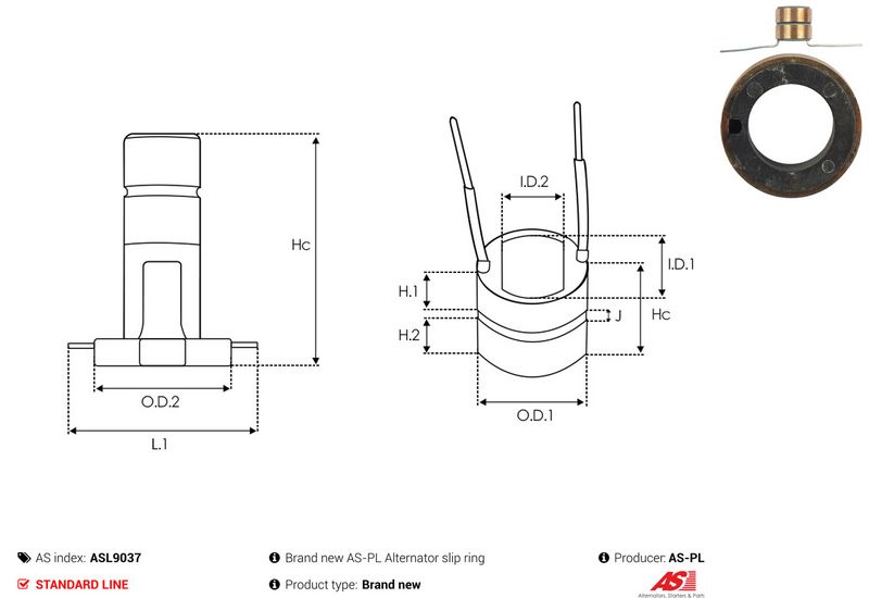 AS-PL ASL9037 Slip Ring, alternator