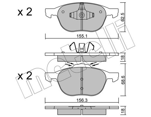 Комплект гальмівних накладок, дискове гальмо, Metelli 2205341