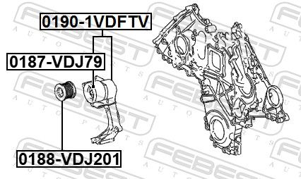 FEBEST 0190-1VDFTV Belt Tensioner, V-ribbed belt
