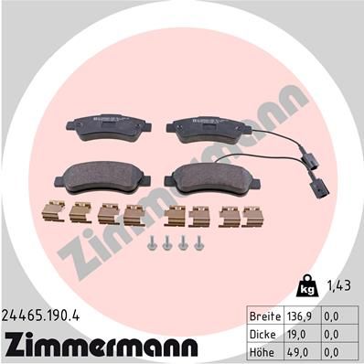 Комплект гальмівних накладок, дискове гальмо, Zimmermann 24465.190.4