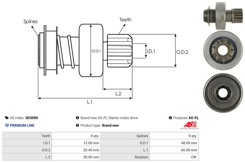 AS-PL SD3095 Freewheel Gear, starter