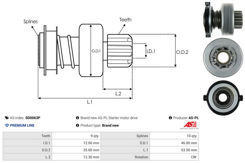 AS-PL SD0063P Freewheel Gear, starter