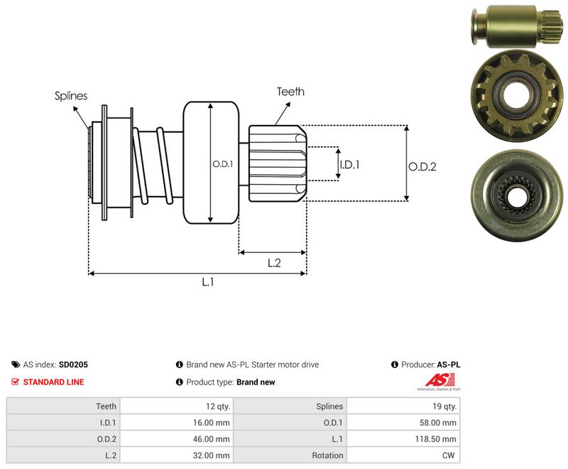 AS-PL SD0205 Freewheel Gear, starter
