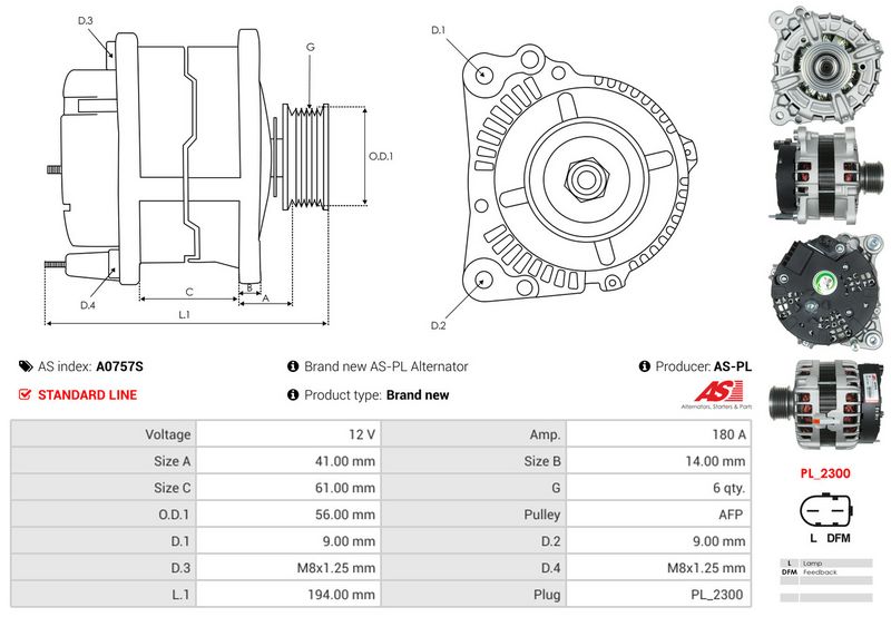 AS-PL A0757S Alternator