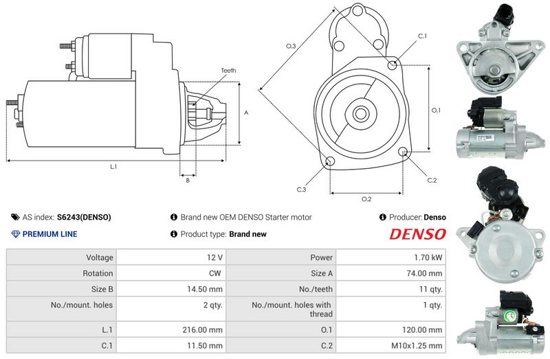 AS-PL S6243(DENSO) Starter