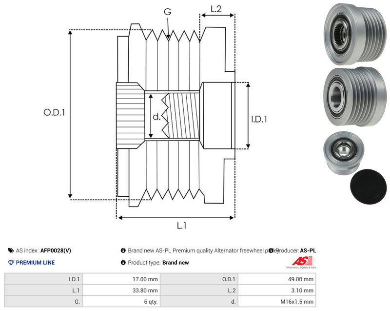 AS-PL AFP0028(V) Alternator Freewheel Clutch
