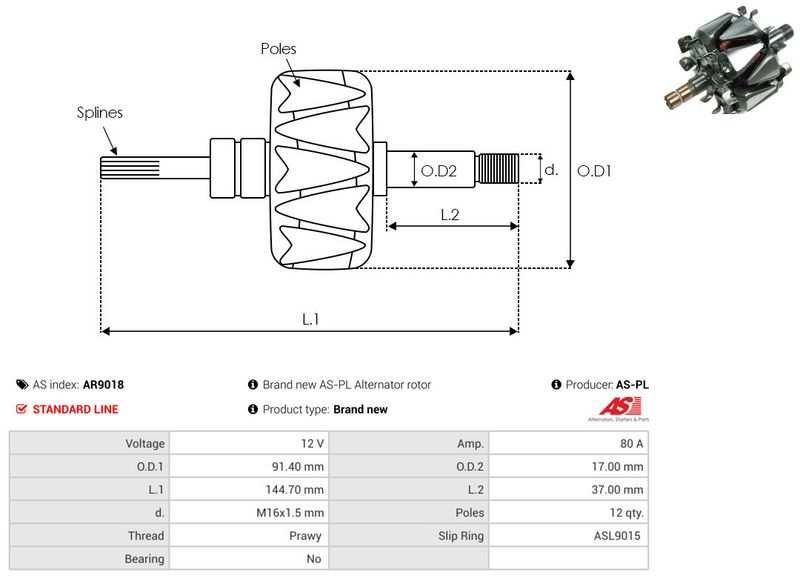 AS-PL AR9018 Rotor, alternator