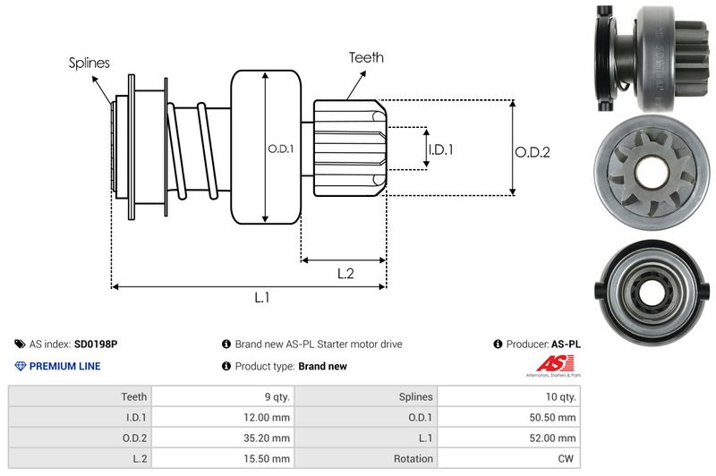 AS-PL SD0198P Freewheel Gear, starter