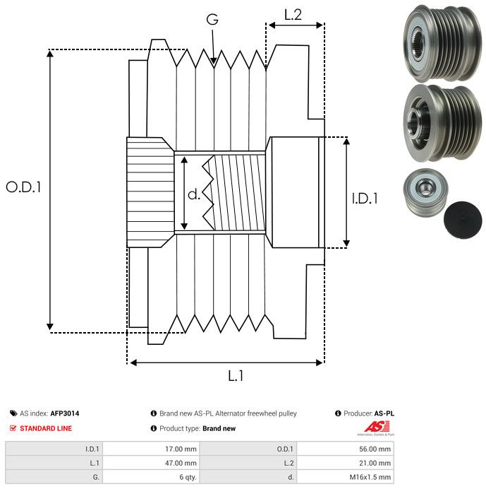 AS-PL AFP3014 Alternator Freewheel Clutch