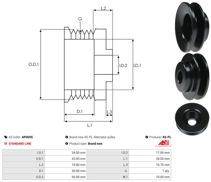 AS-PL AP0055 Belt Pulley, alternator