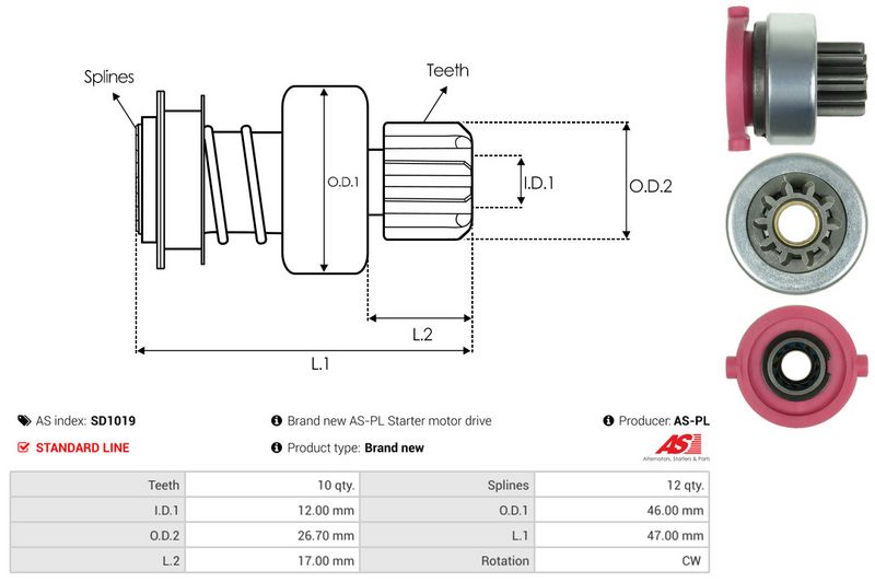 AS-PL SD1019 Freewheel Gear, starter