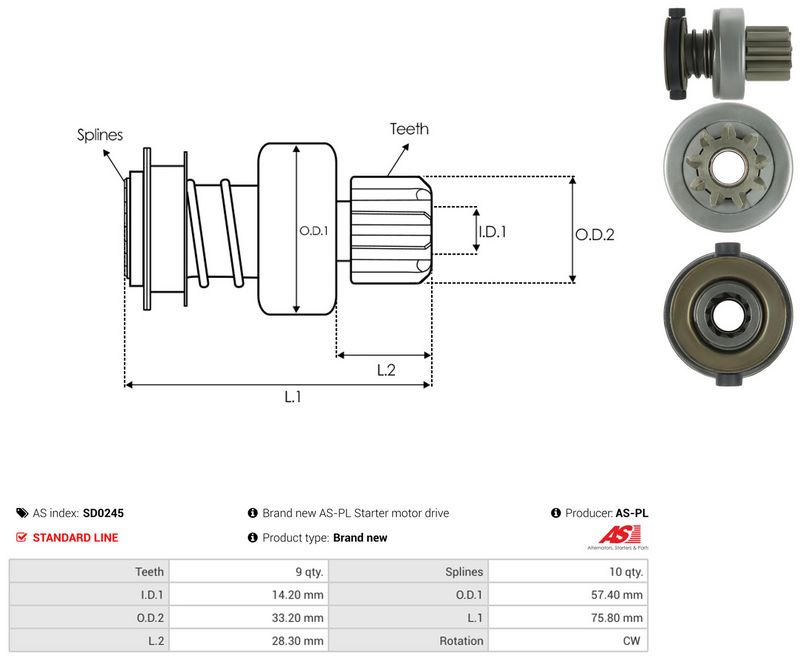 AS-PL SD0245 Freewheel Gear, starter