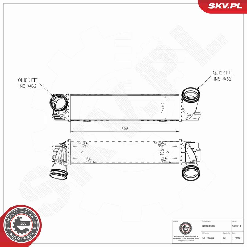 Kompressoriõhu radiaator, ESEN SKV 98SKV141