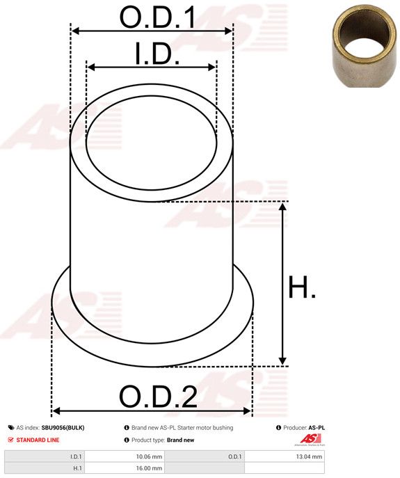 AS-PL SBU9056(BULK) Bush, starter shaft